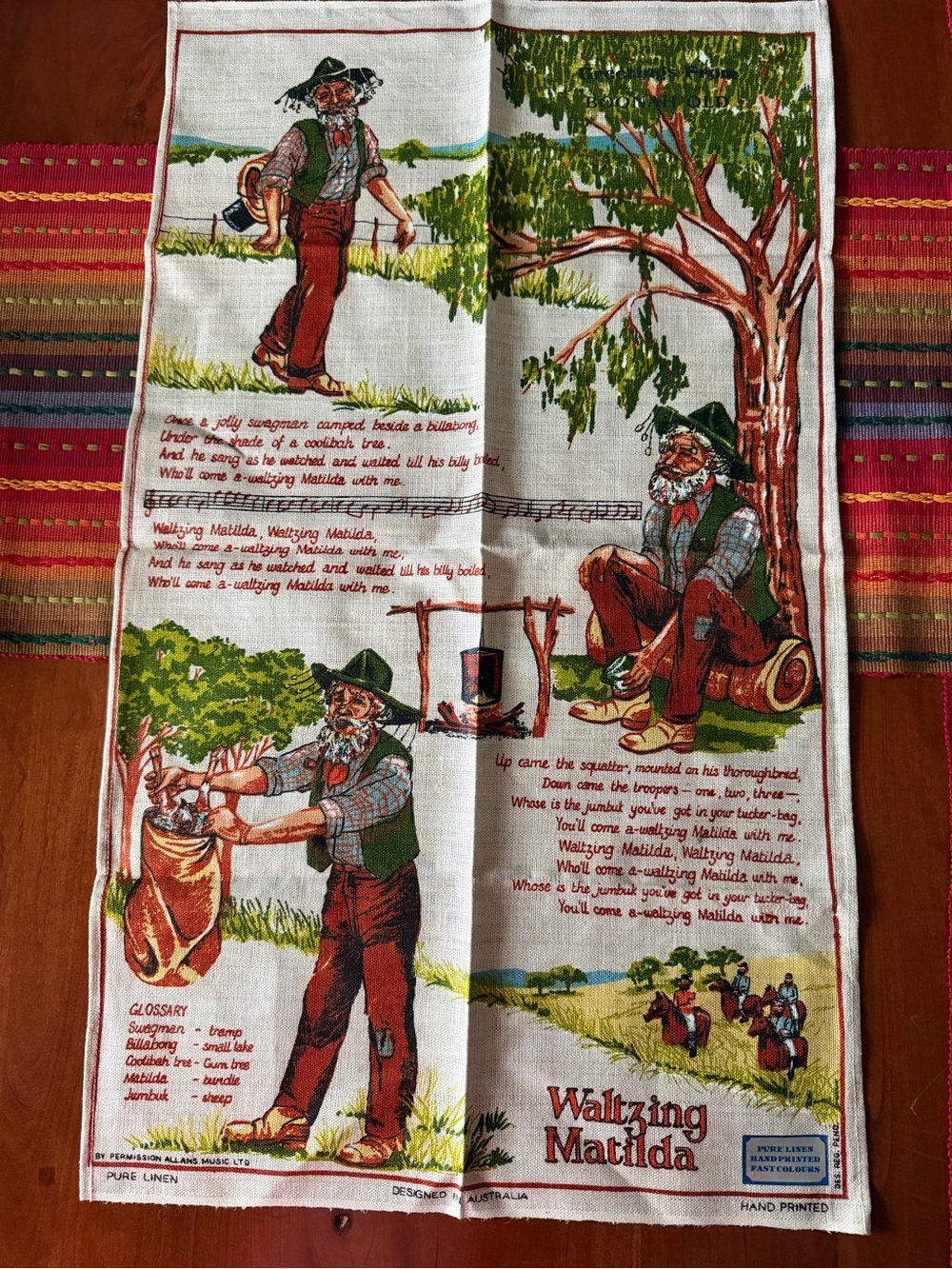 Waltzing Matilda Printed Linen tea towel.